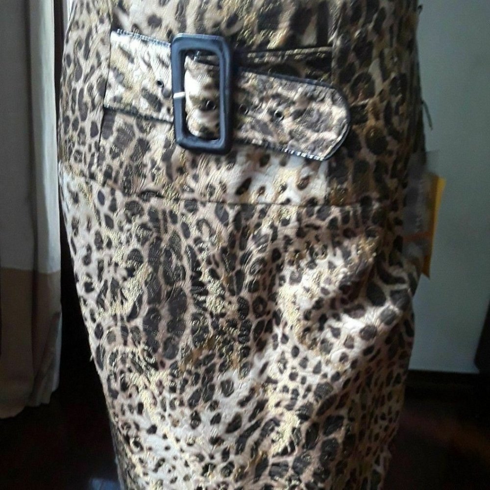Insight Exotic Leopard Cheetah Print Pencil Skirt Tan Brown Gold sz 4